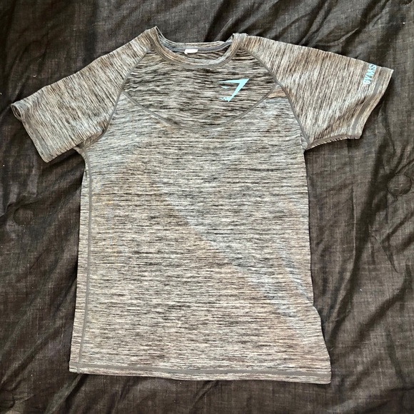 Gymshark Womens Grey Blue Lettering Workout Shirt - Picture 1 of 5